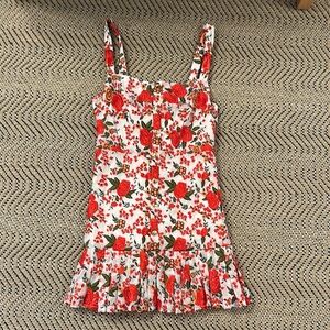 Floral Sleeveless Dress - Red and White